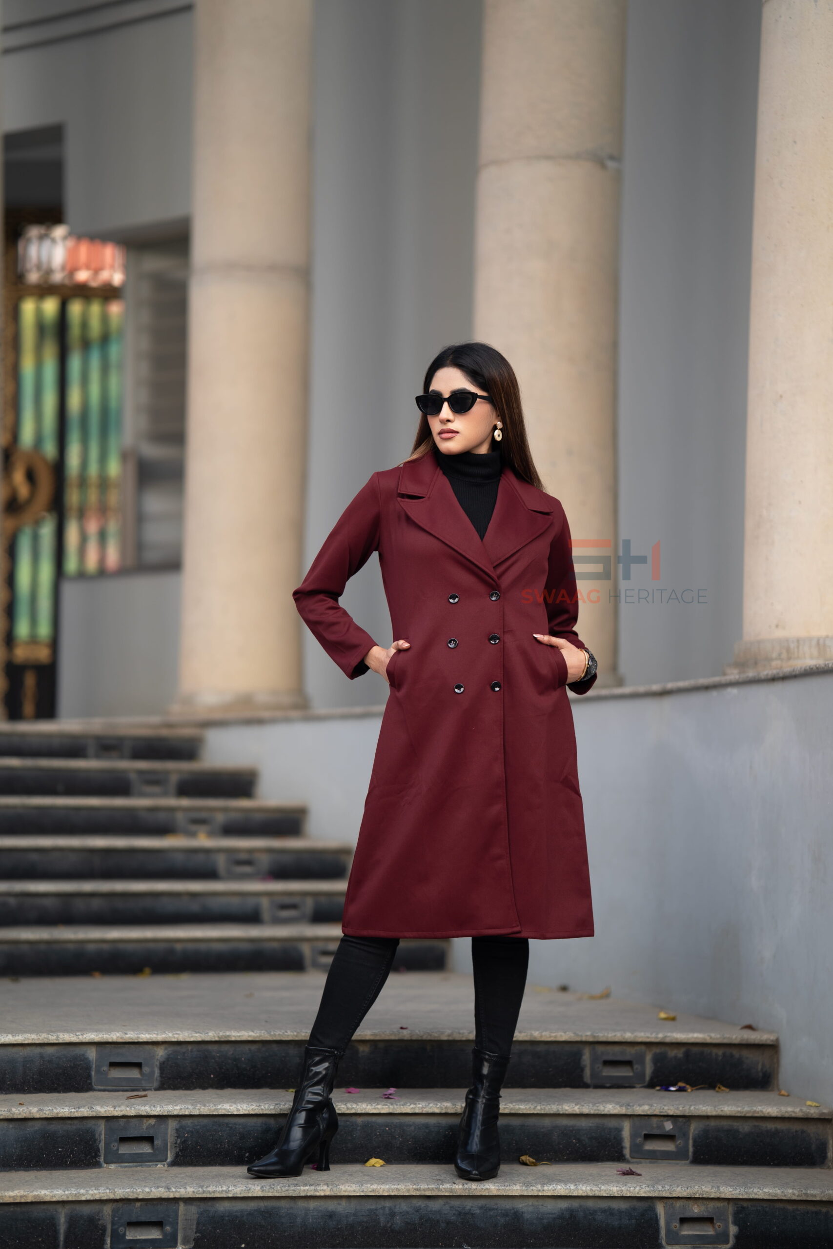 Premium Maroon Double-Breasted Overcoat – SWAAG HERITAGE Exclusive - Image 3