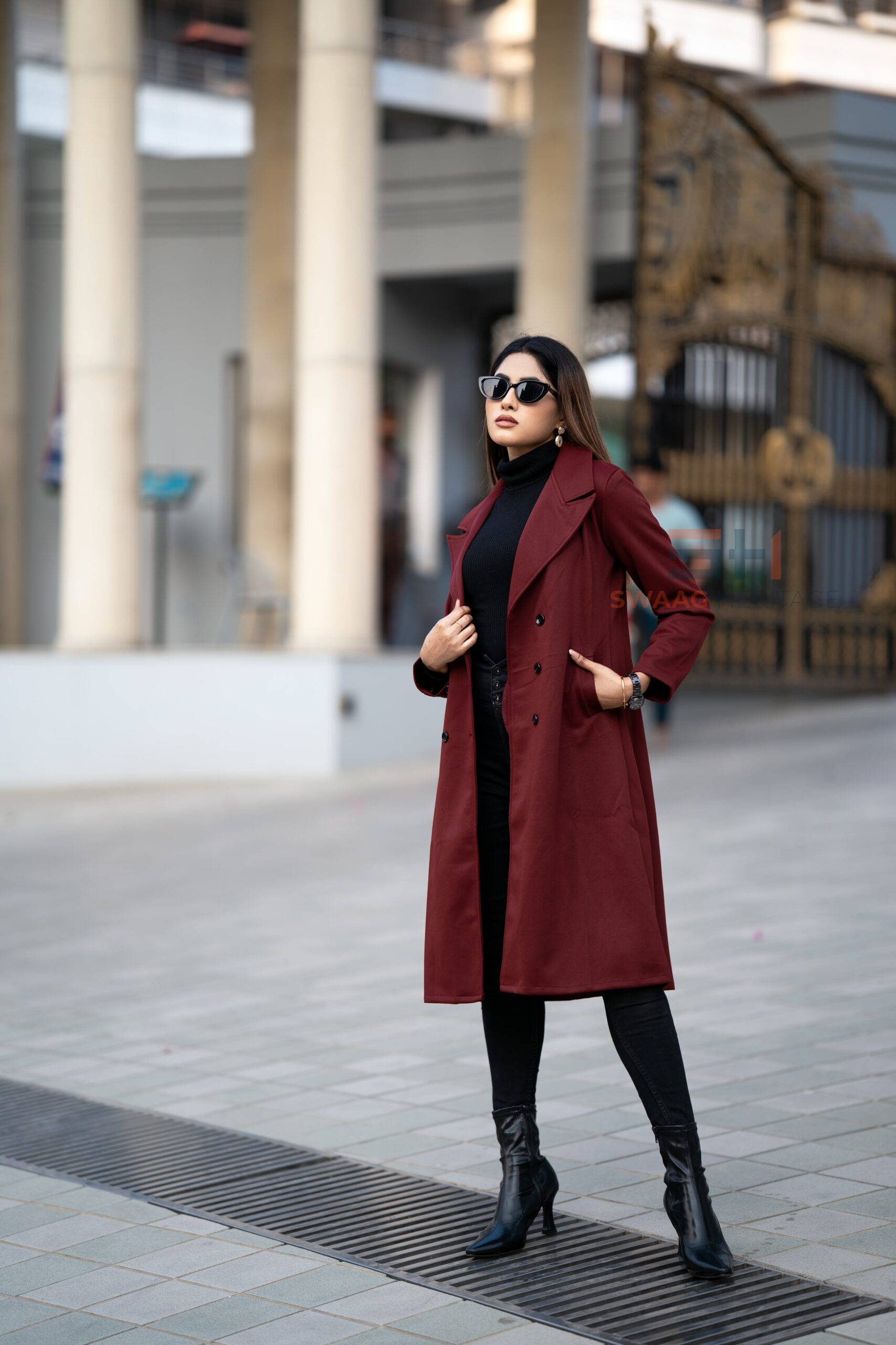 Premium Maroon Double-Breasted Overcoat – SWAAG HERITAGE Exclusive - Image 2