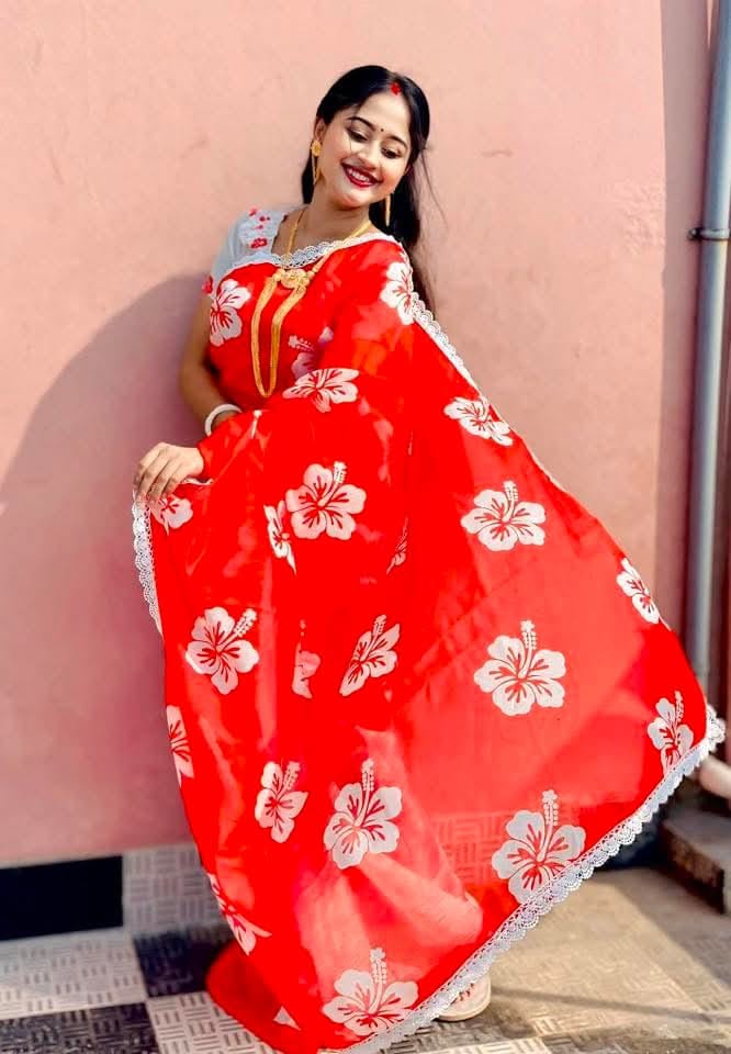 Semi Silk Digital Printed Saree with Lace Border & Blouse Piece | Swaag Heritage special Premium Ethnic Wear - Image 2