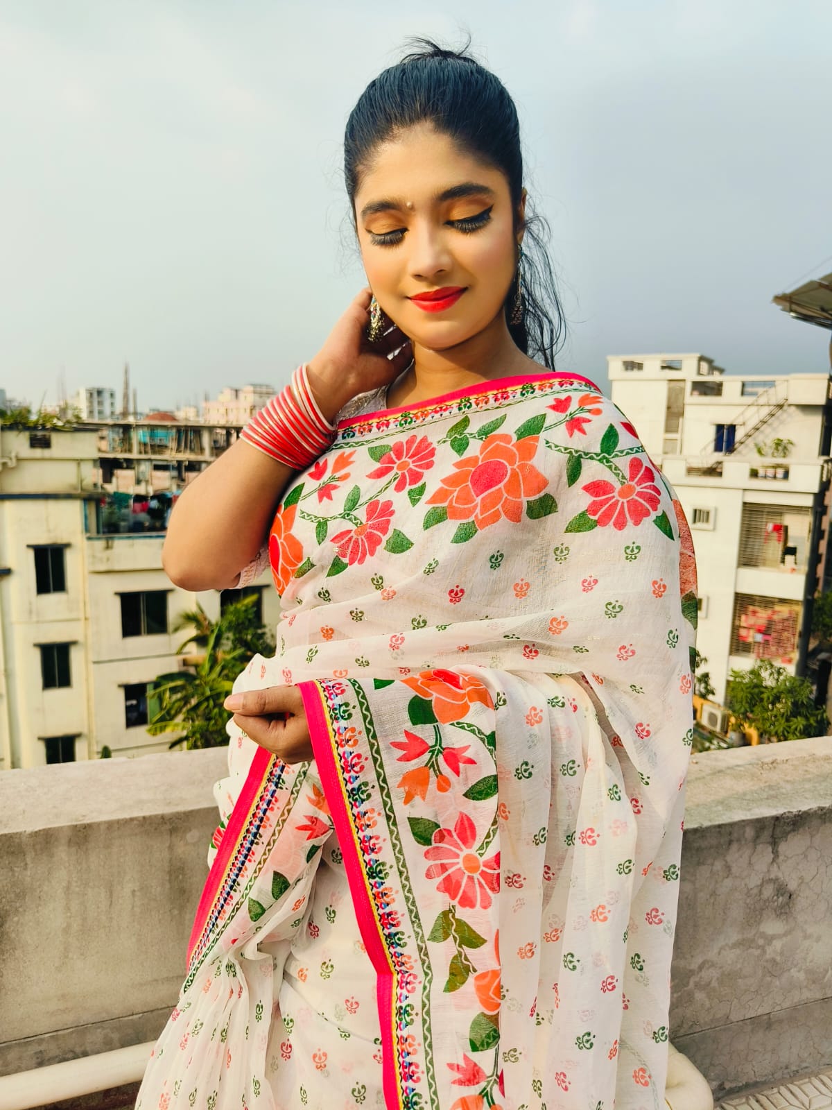 Pure Cotton white saree comfortable daily and festive were - Image 5