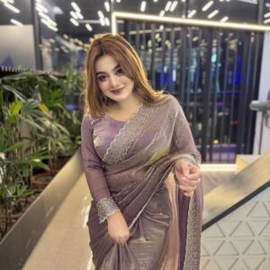 Lavender Purple Premium Designer Stone-Work Party Saree