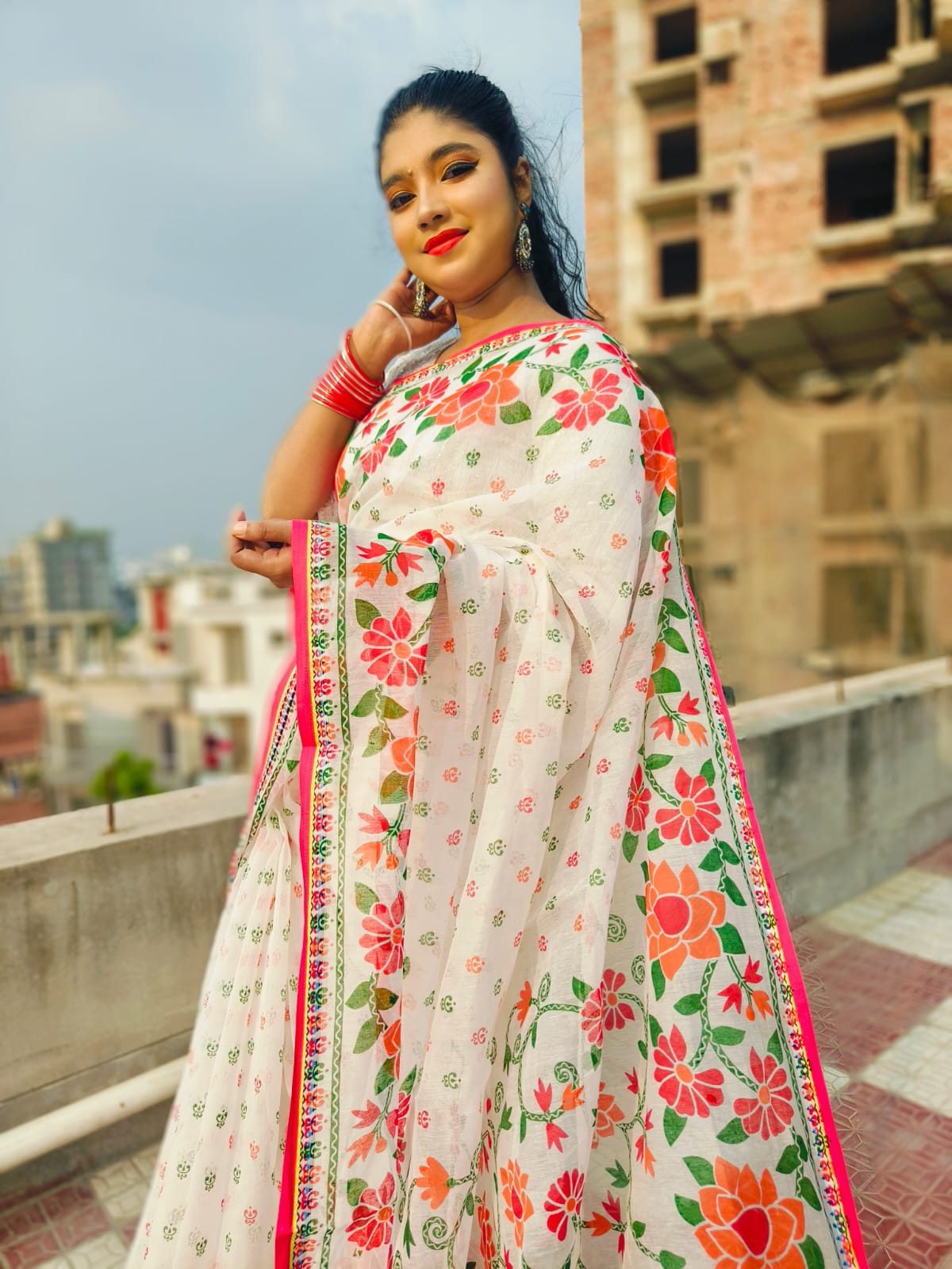 Pure Cotton white saree comfortable daily and festive were