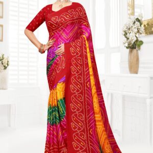 Traditional Gujarati Chunri Bandhani Saree – Vibrant Multicolor Tie-Dye Design