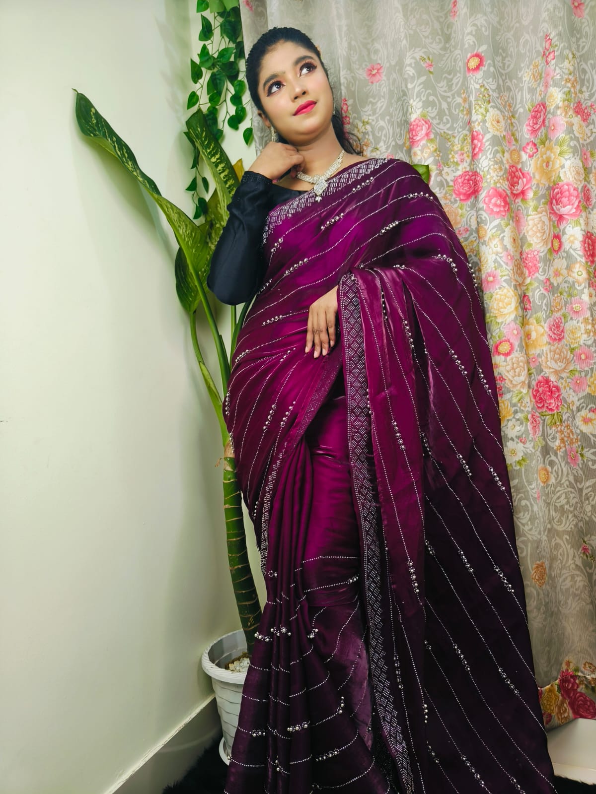 Premium & Luxury purple zimmi chu Party wear saree - Image 4