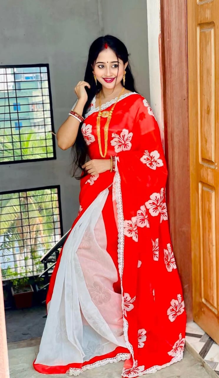 Semi Silk Digital Printed Saree with Lace Border & Blouse Piece | Swaag Heritage special Premium Ethnic Wear - Image 3