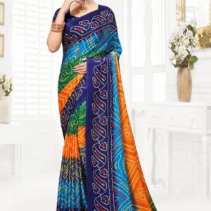 Traditional Gujarati Chunri Bandhani Saree – Vibrant Multicolor Tie-Dye Design
