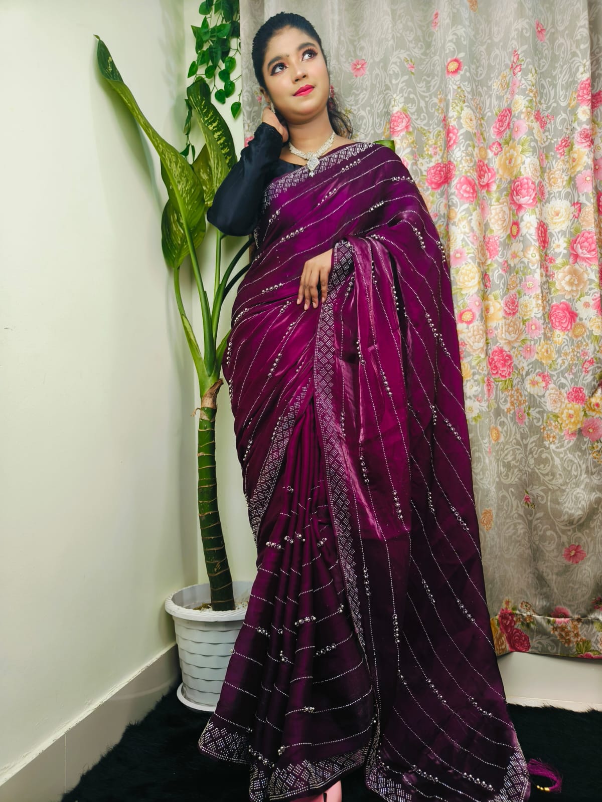 Premium & Luxury magenta zimmi chu Party wear saree - Image 2