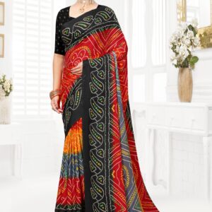 Traditional Gujarati Chunri Bandhani Saree – Vibrant Multicolor Tie-Dye Design