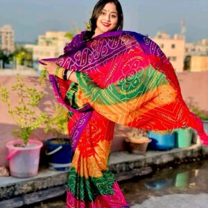 Traditional Gujarati Chunri Bandhani Saree – Vibrant Multicolor Tie-Dye Design