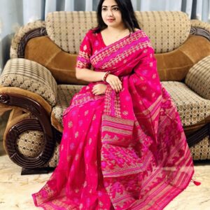 Semi Silk Jamdani Motif Digital Printed Saree with Blouse Piece | Swaag Heritage Ethnic Wear
