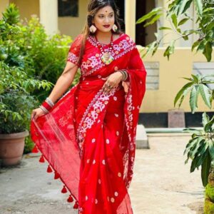 Semi Silk Jamdani Motif Digital Printed Saree with Blouse Piece | Swaag Heritage Ethnic Wear