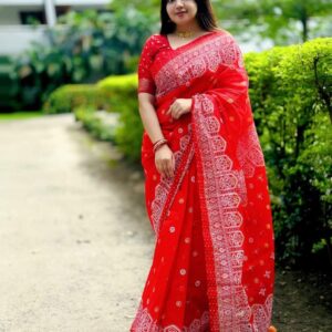 Semi Silk Digital Printed Red Saree with Blouse Piece | Swaag Heritage  Ethnic Wear