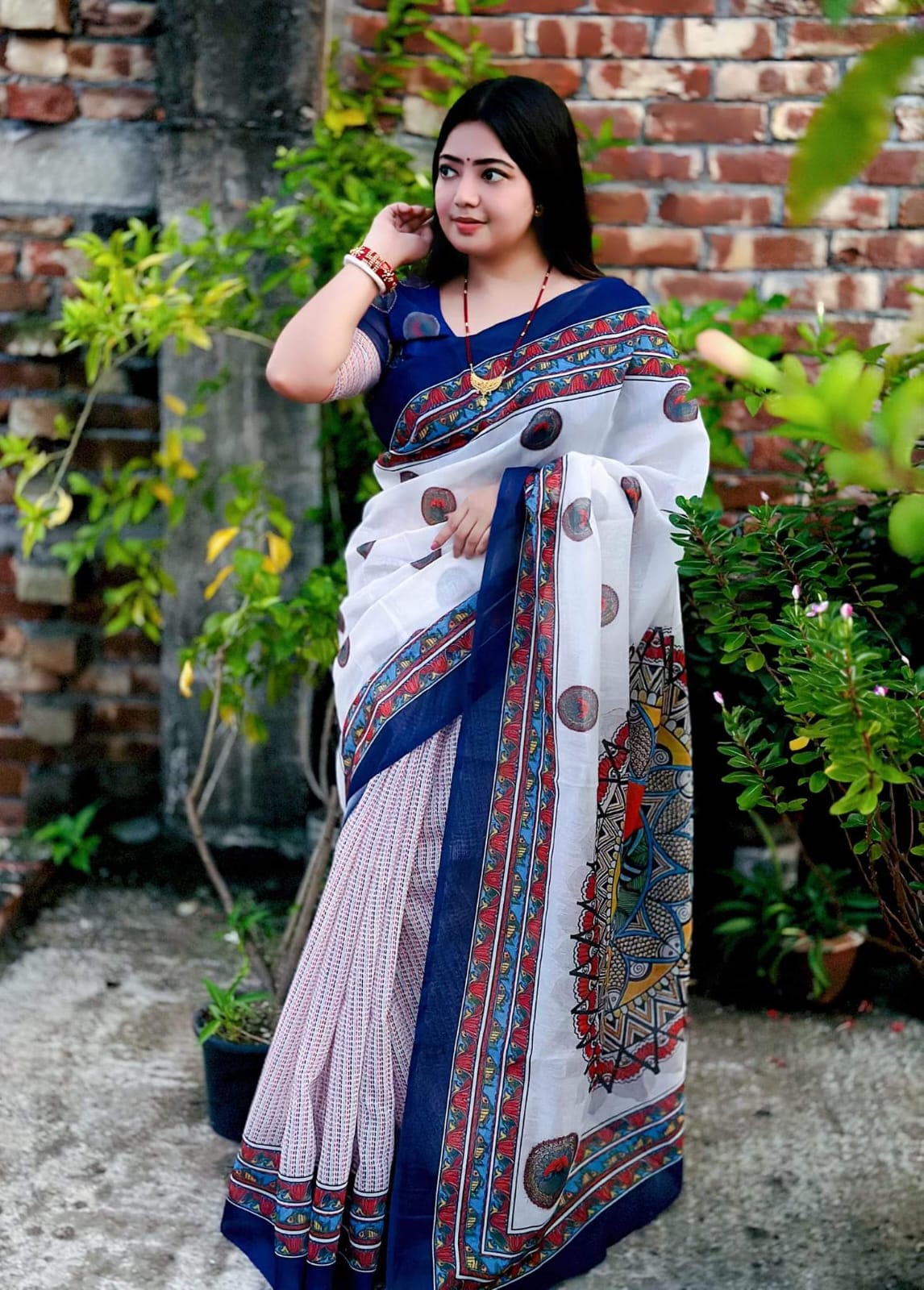 Semi Silk Digital Printed white Saree with Blouse Piece | Swaag Heritage Ethnic Wear - Image 2