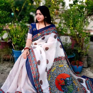 Semi Silk Digital Printed white Saree with Blouse Piece | Swaag Heritage  Ethnic Wear