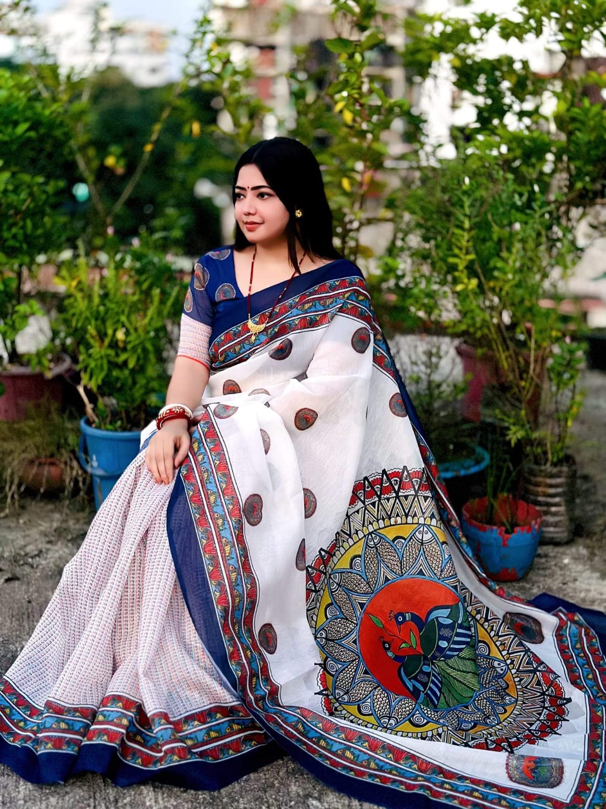 Semi Silk Digital Printed white Saree with Blouse Piece | Swaag Heritage Ethnic Wear