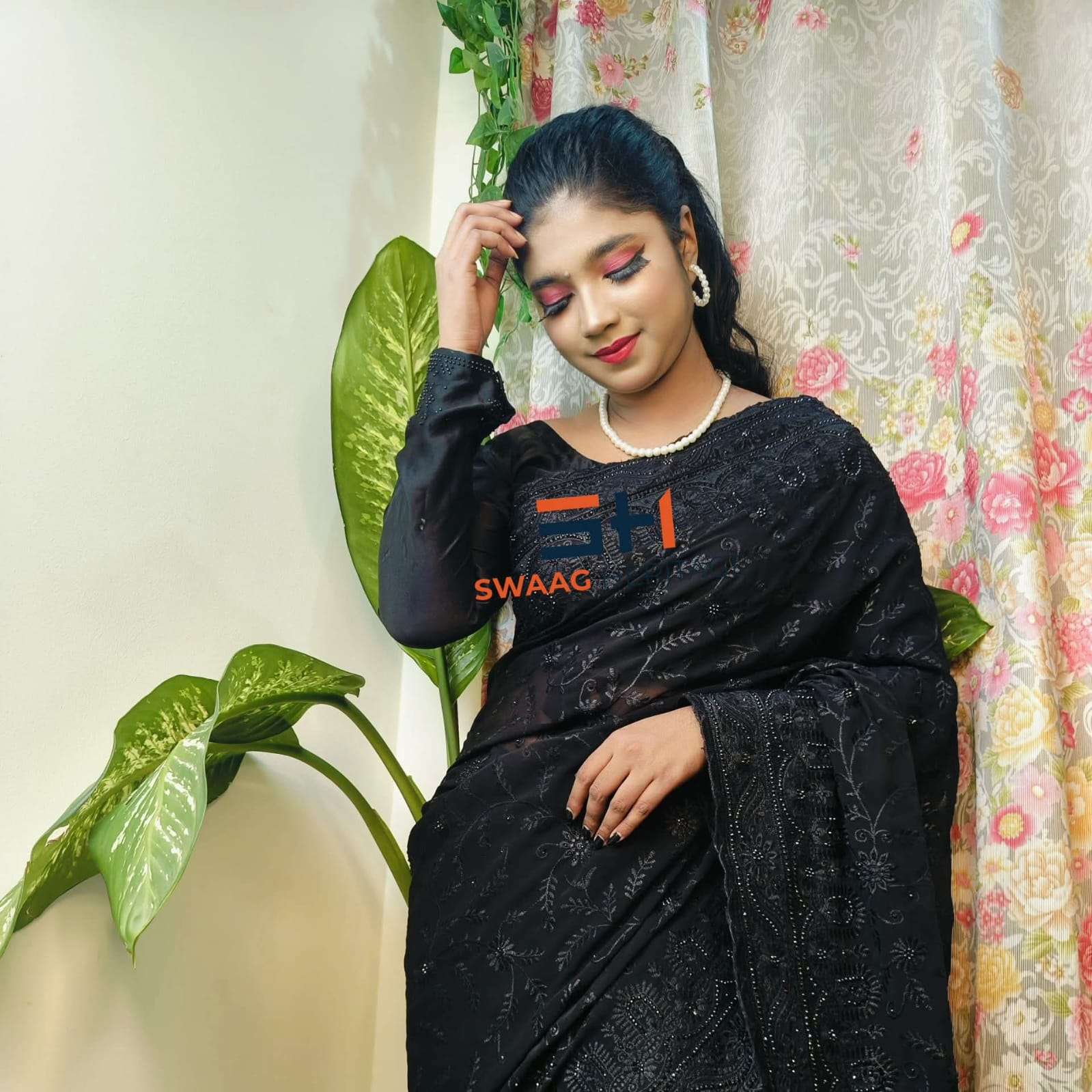 Black Soft Georgette Premium Party wear Saree – Embroidery & Golden Sequence Wor