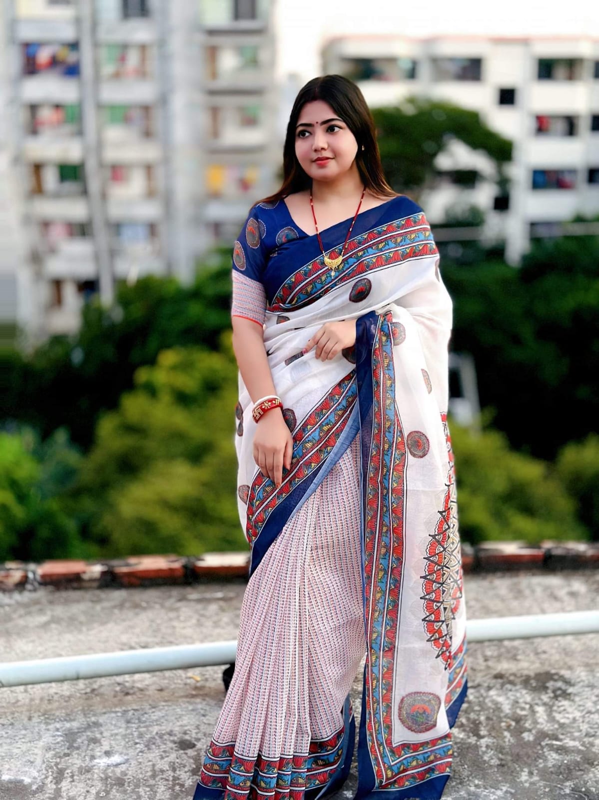 Semi Silk Digital Printed white Saree with Blouse Piece | Swaag Heritage Ethnic Wear - Image 4