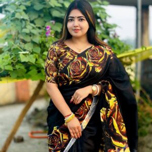 Semi Silk Digital Printed Black Saree with Blouse Piece | Swaag Heritage  Ethnic Wear