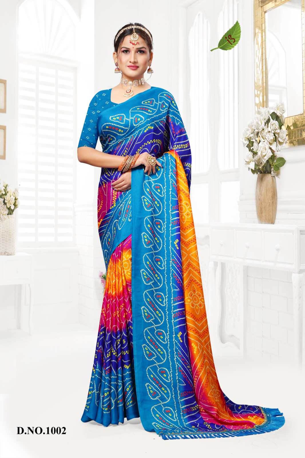 Traditional Gujarati Chunri Bandhani Saree – Vibrant Multicolor Tie-Dye Design