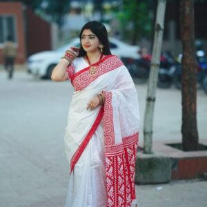 Semi Silk Jamdani Motif Digital Printed Saree with Blouse Piece | Swaag Heritage Ethnic Wear