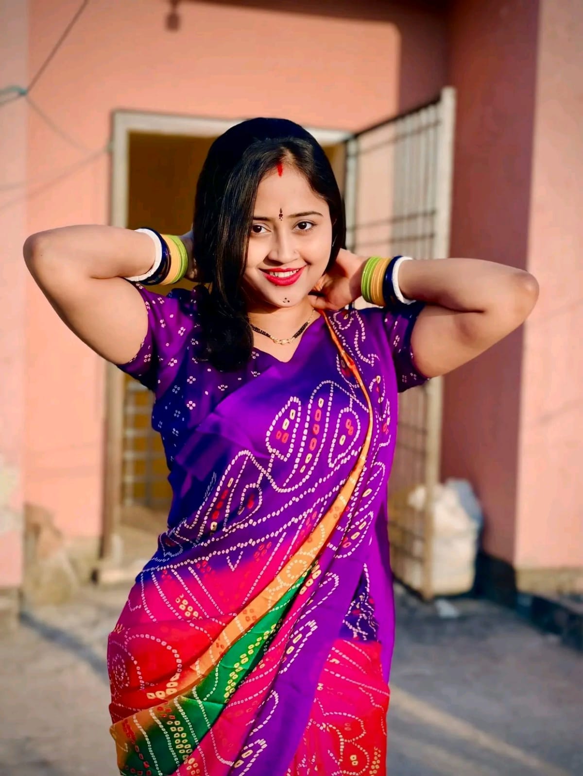 Traditional Gujarati Chunri Bandhani Saree – Vibrant Multicolor Tie-Dye Design - Image 2