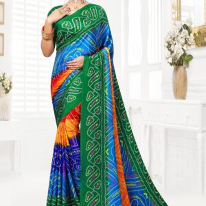 Traditional Gujarati Chunri Bandhani Saree – Vibrant Multicolor Tie-Dye Design