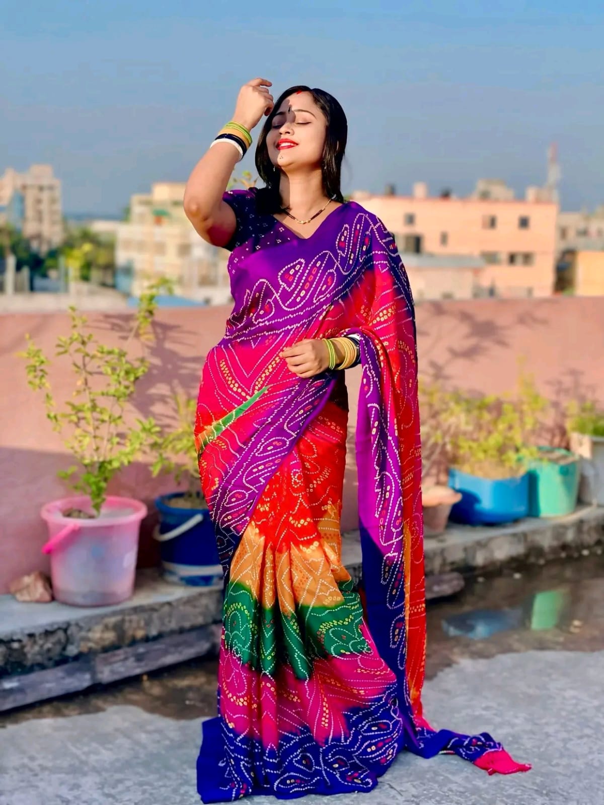 Traditional Gujarati Chunri Bandhani Saree – Vibrant Multicolor Tie-Dye Design - Image 5