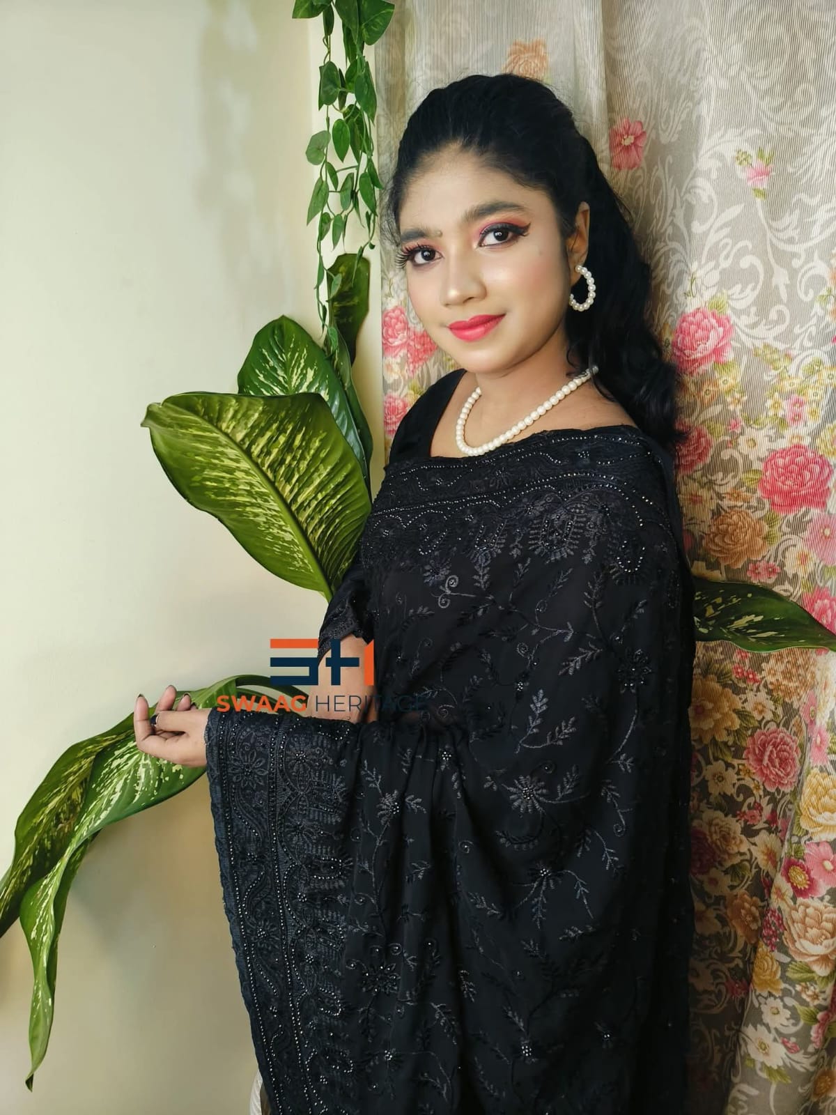 Black Soft Georgette Premium Party wear Saree – Embroidery & Golden Sequence Wor - Image 5