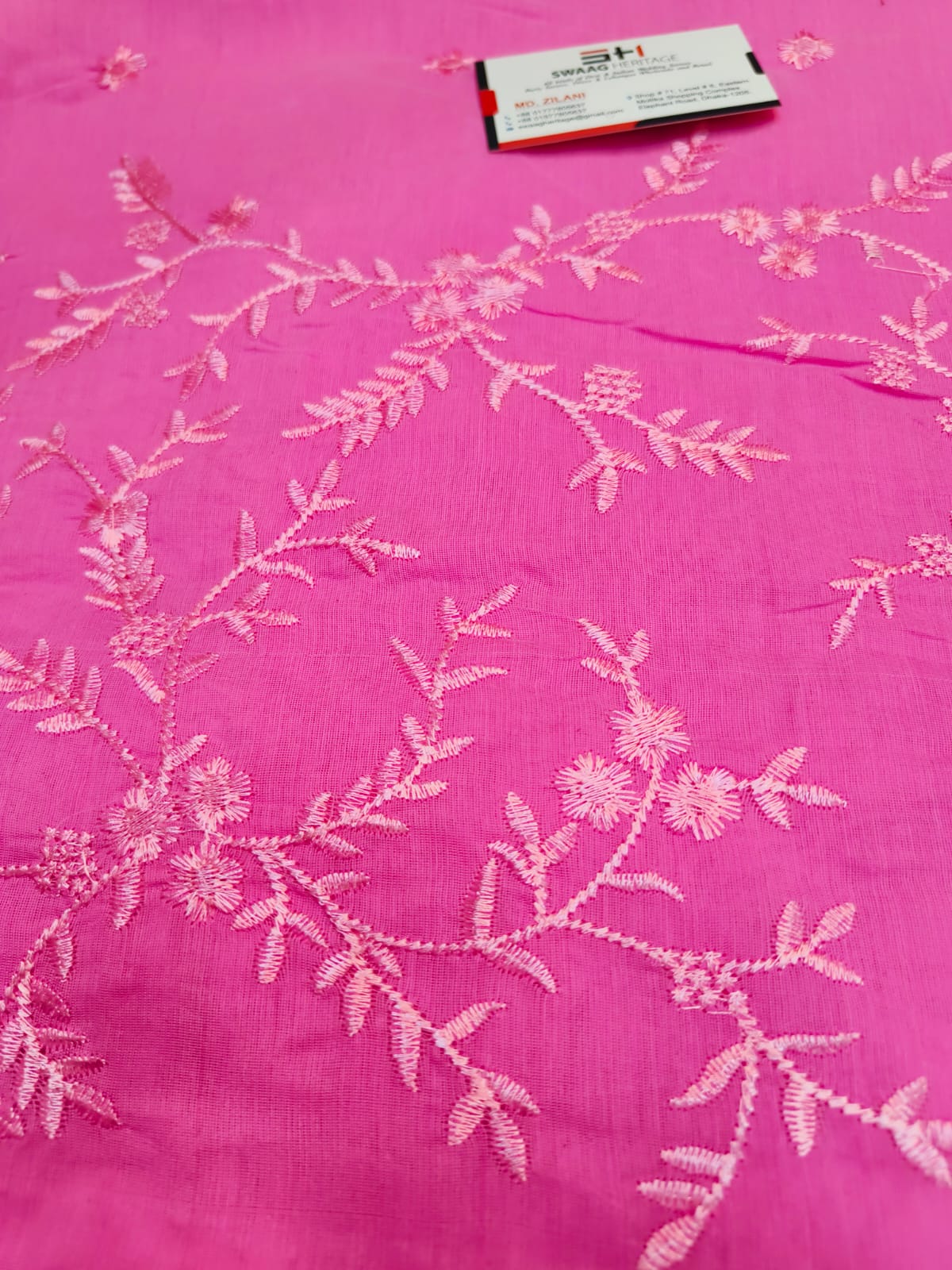 Muslin Pink Handloom work embroidery saree | Swaag Heritage Exclusive - Image 3