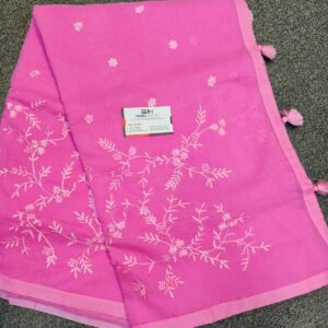 Muslin Pink Handloom work embroidery saree | Swaag Heritage Exclusive
