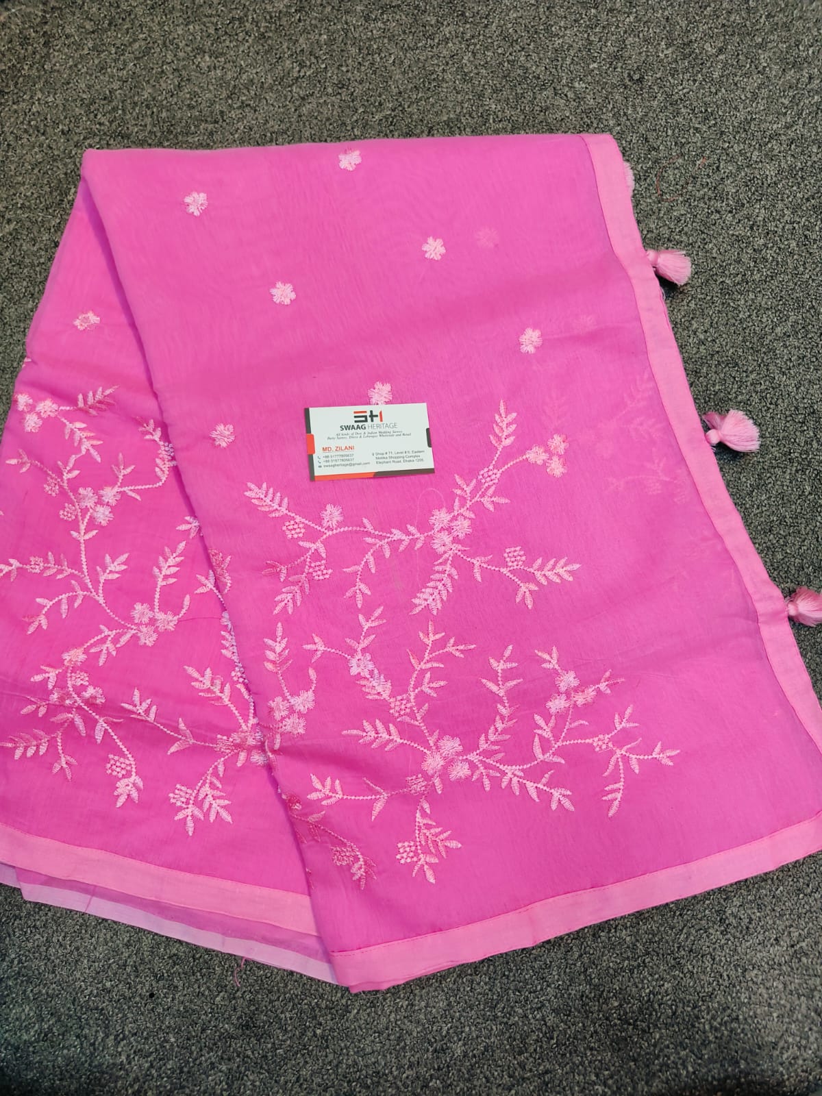 Muslin Pink Handloom work embroidery saree | Swaag Heritage Exclusive