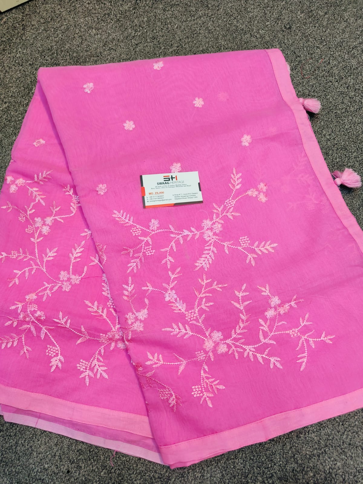 Muslin Pink Handloom work embroidery saree | Swaag Heritage Exclusive - Image 2