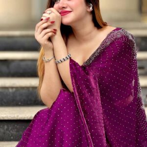 Elegant Purple Stone-Work Saree
