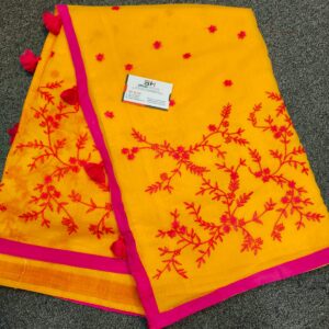 Muslin yellow Handloom work embroidery saree | Swaag Heritage Exclusive