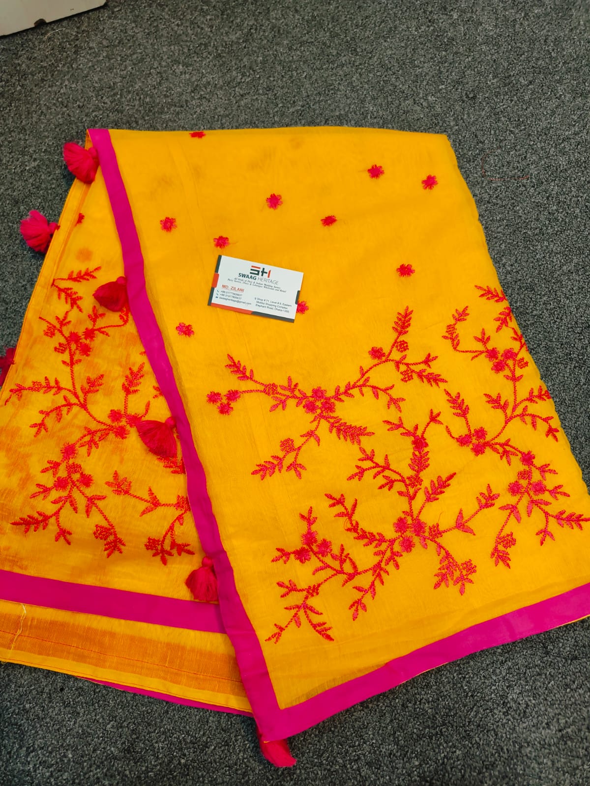 Muslin yellow Handloom work embroidery saree | Swaag Heritage Exclusive - Image 2