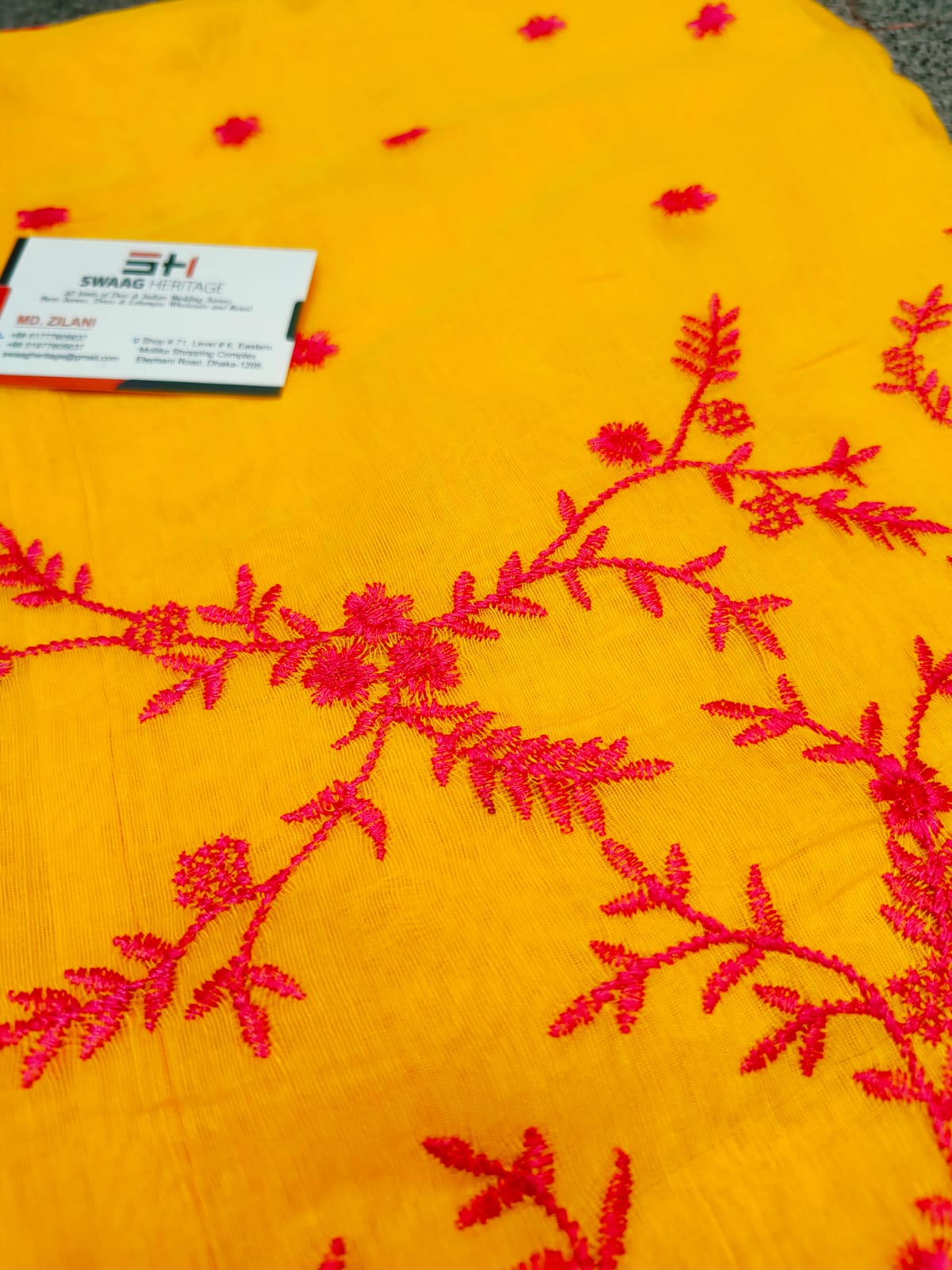 Muslin yellow Handloom work embroidery saree | Swaag Heritage Exclusive - Image 3