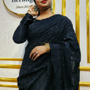 Black Soft Georgette Premium Party Wear Saree - Barish Embroidery & Real Stone Work