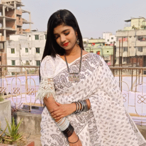 Elegant White & Grey Printed Cotton Saree