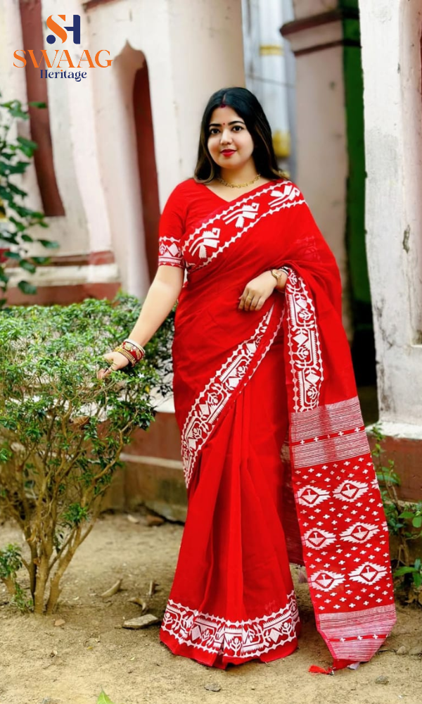 Semi Silk Jamdani Motif Digital Printed Saree with Blouse Piece | Swaag Heritage Ethnic Wear - Image 3