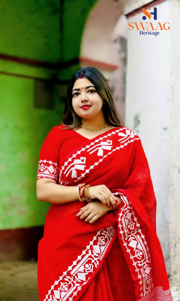 Semi Silk Jamdani Motif Digital Printed Saree with Blouse Piece | Swaag Heritage Ethnic Wear