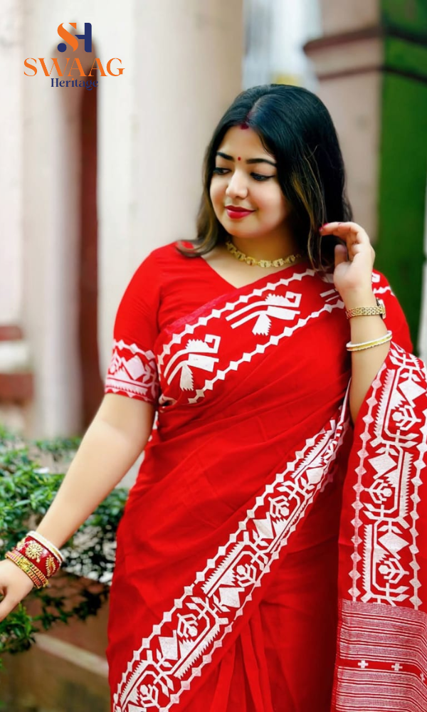 Semi Silk Jamdani Motif Digital Printed Saree with Blouse Piece | Swaag Heritage Ethnic Wear - Image 4