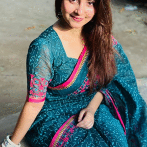 Premium Cotton Saree in Teal Green with Pink Border–Festive Wear Saree