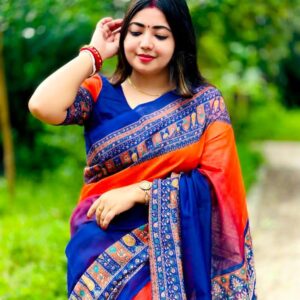 Half Silk Digital Printed white butterfly Saree with Blouse Piece