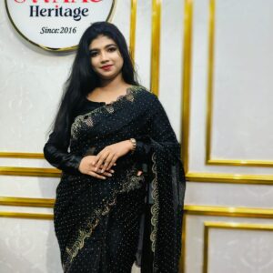 Black Afghani Fendy Silk Saree with Elegant sparky real Stone Work | SWAAG Heritage