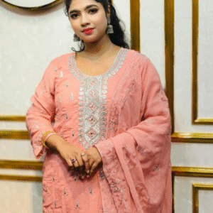 Soft Peach Zari silver Embroidered Georgette 3 Piece Dress | SWAAG Heritage