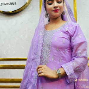 Soft Peach Zari silver Embroidered Georgette 3 Piece Dress | SWAAG Heritage