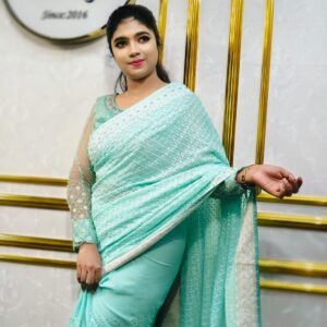 Premium & Luxury Aqua blue chiffon party wear saree