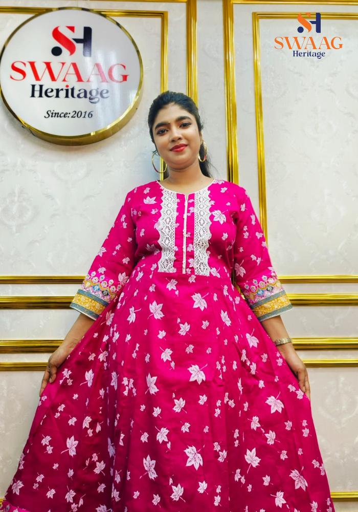 Boutique 2-Piece Long Anarkali Dress in Pure Cotton