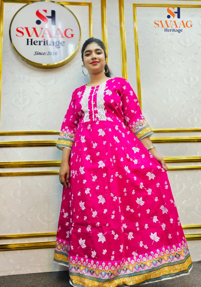 Boutique 2-Piece Long Anarkali Dress in Pure Cotton - Image 2