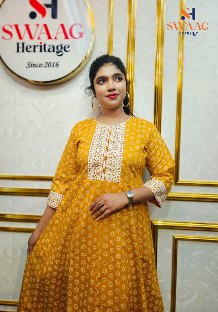 Boutique 2-Piece Long Anarkali Dress in Pure Cotton